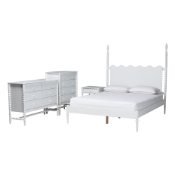 Baxton Studio Brantley Spindle 4-Piece Bedroom Set - Farmhouse Bed Frame with Matching Dresser, Chest, and 1-Drawer Nightstand, White, King